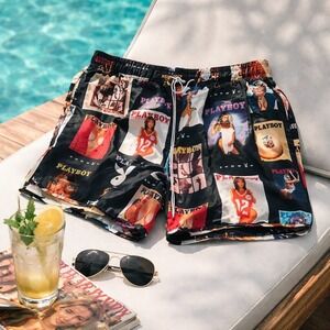 SUNWON + Playboy Collab Mens Size 30 Magazine Cover Swim Trunks Shorts